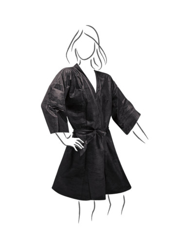 Kimono nero in TNT con taschino e cintura (80pz.) Kimono monouso nero in TNT con taschino e cintura colore: nero  Dimensioni: cm