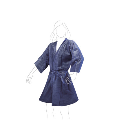 Kimono Blue in TNT con taschino e cintura (80pz.)-Descrizione: Kimono blue in TNT con taschino e cintura, imbustato singolo col